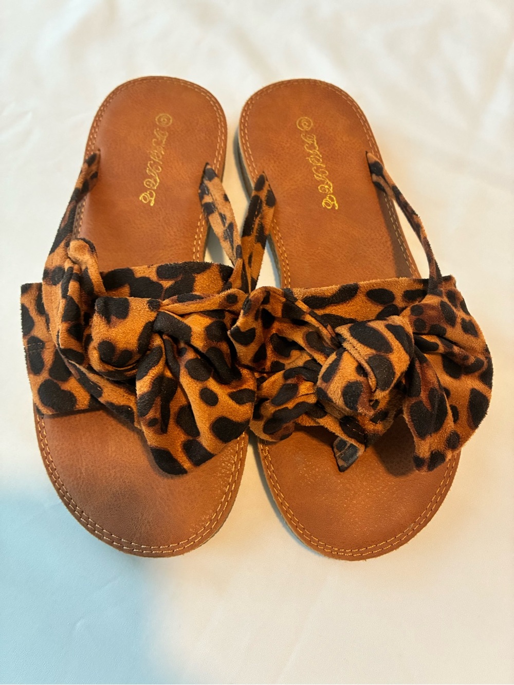Leopard Bow Slide Sandals - Women